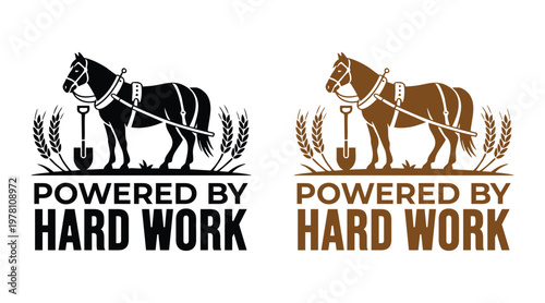 Vintage farm illustration horse drawn power and the value of hard work silhouette