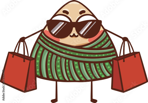 Hand-drawn cartoon illustration of glutinous rice balls for Dragon Boat Festival
