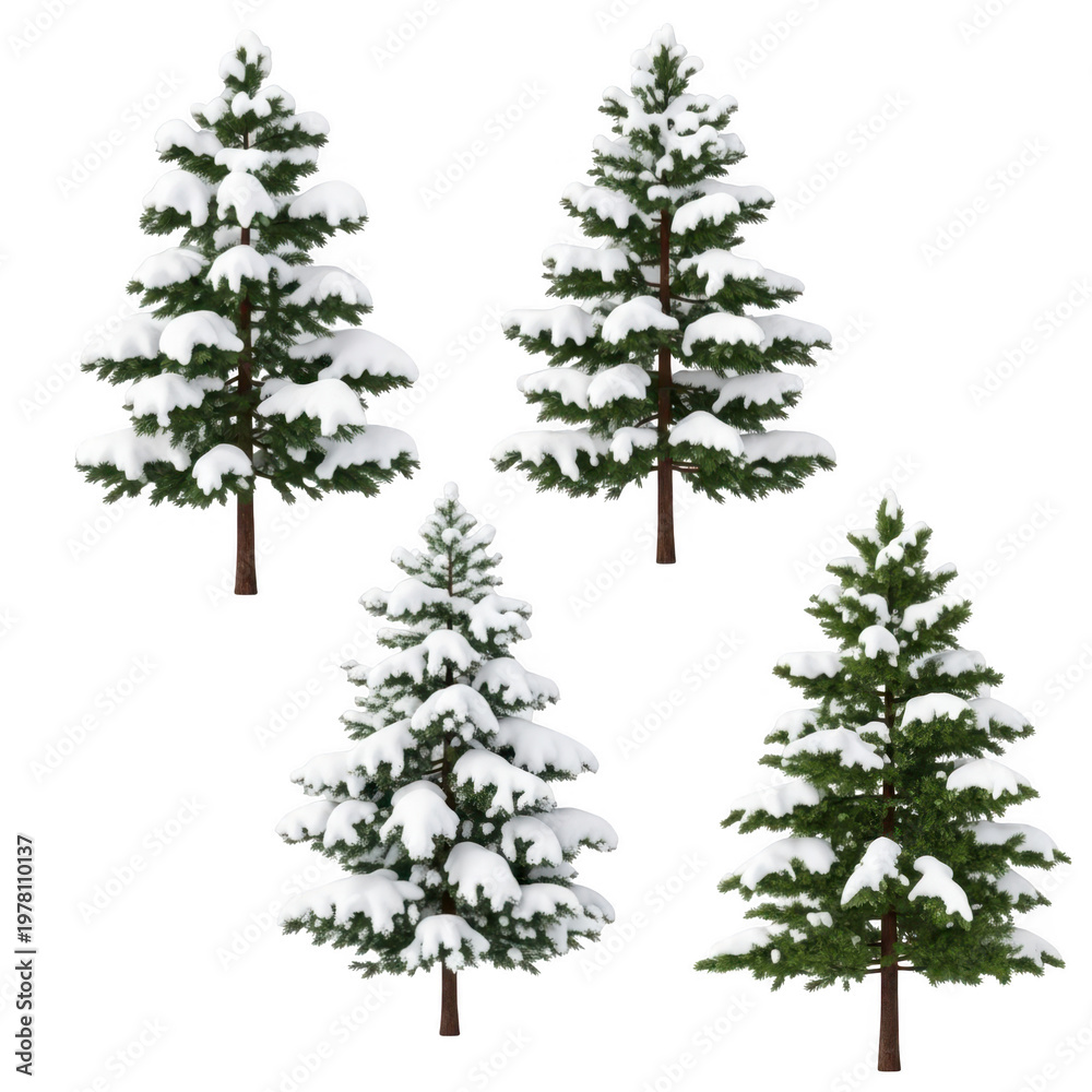Obraz premium Three evergreen trees standing in a snowy winter landscape
