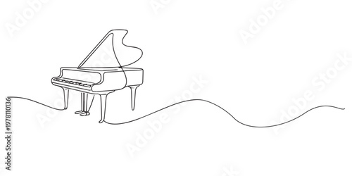single line classic piano.continuous line drawing of grand piano with elegant shape.music and performance concept.one line vector illustration.