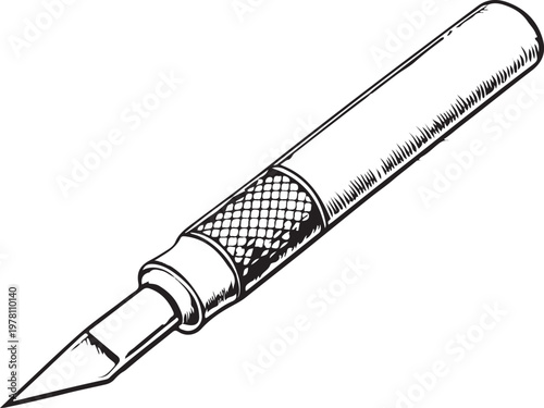 X-Acto knife (Craft work knives) Hand-drawn Sketch Drawing Vector Illustration, Line Linear Symbol Black and White Engraving, Isolated