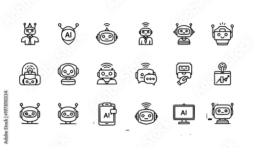 AI Agent Vector Icons – Minimal Editable UI & App Icon Set