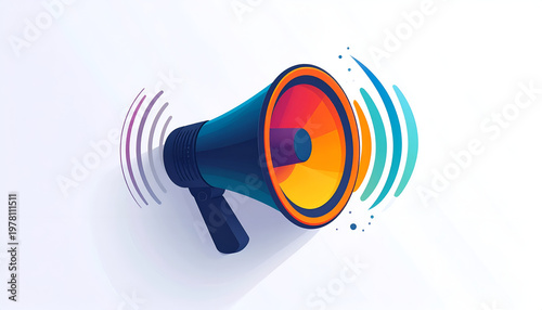 Vector illustration of a colorful megaphone; announcement marketing and promotion