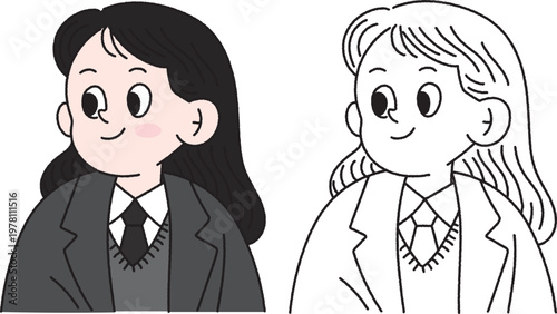 Cute Schoolgirl Portrait Cartoon Illustration