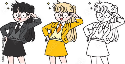 Cute Schoolgirl Saluting Cartoon Illustration