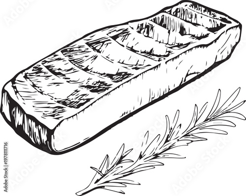 Skirt Steak Hand-drawn Sketch Drawing Vector Illustration, Line Linear Symbol Black and White Engraving, Isolated