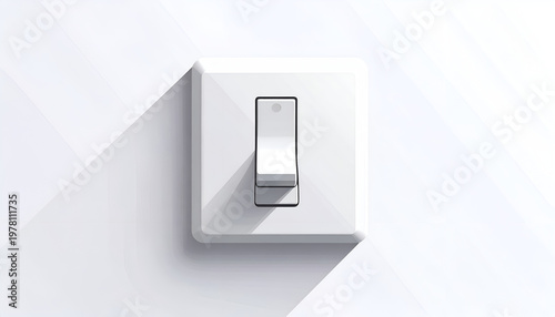 White light switch on a wall with soft shadow electrical fixture in on position