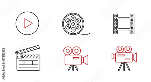 video, cinema, movie Film, movie, video icons, cinema symbols, play button isolated on White Background media, icons