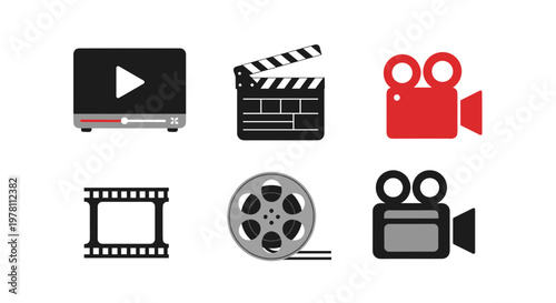 video, cinema, movie Film, movie, video icons, cinema symbols, play buttons isolated on White Background media, icons