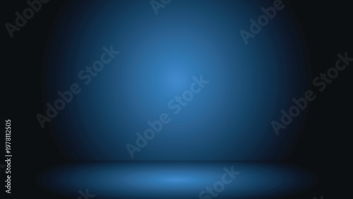 Dark Blue Spotlight Stage Background with Glow and Floor Reflection