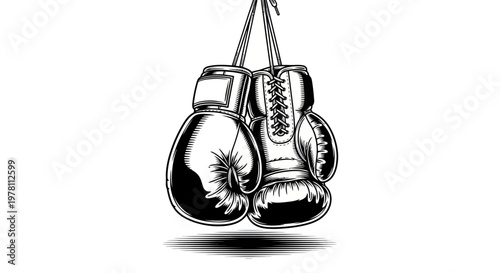Vintage Boxing Gloves Hanging Isolated White Background