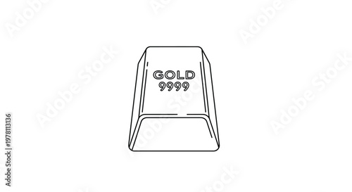 Photography Detailed line art drawing of a gold bar with 999
