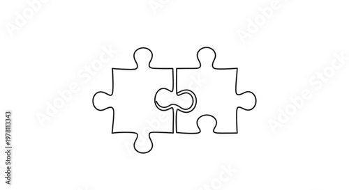 Simple line drawing of two interlocking puzzle pieces connecting perfectly with problem solving