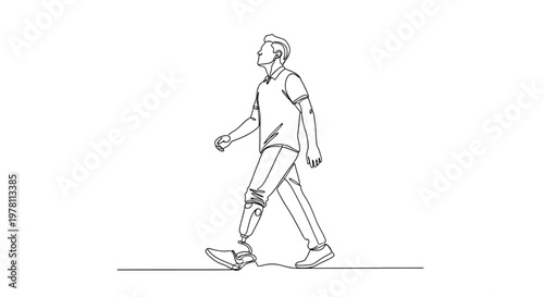 Continuous line drawing of a man walking forward on a path with determination progress movement