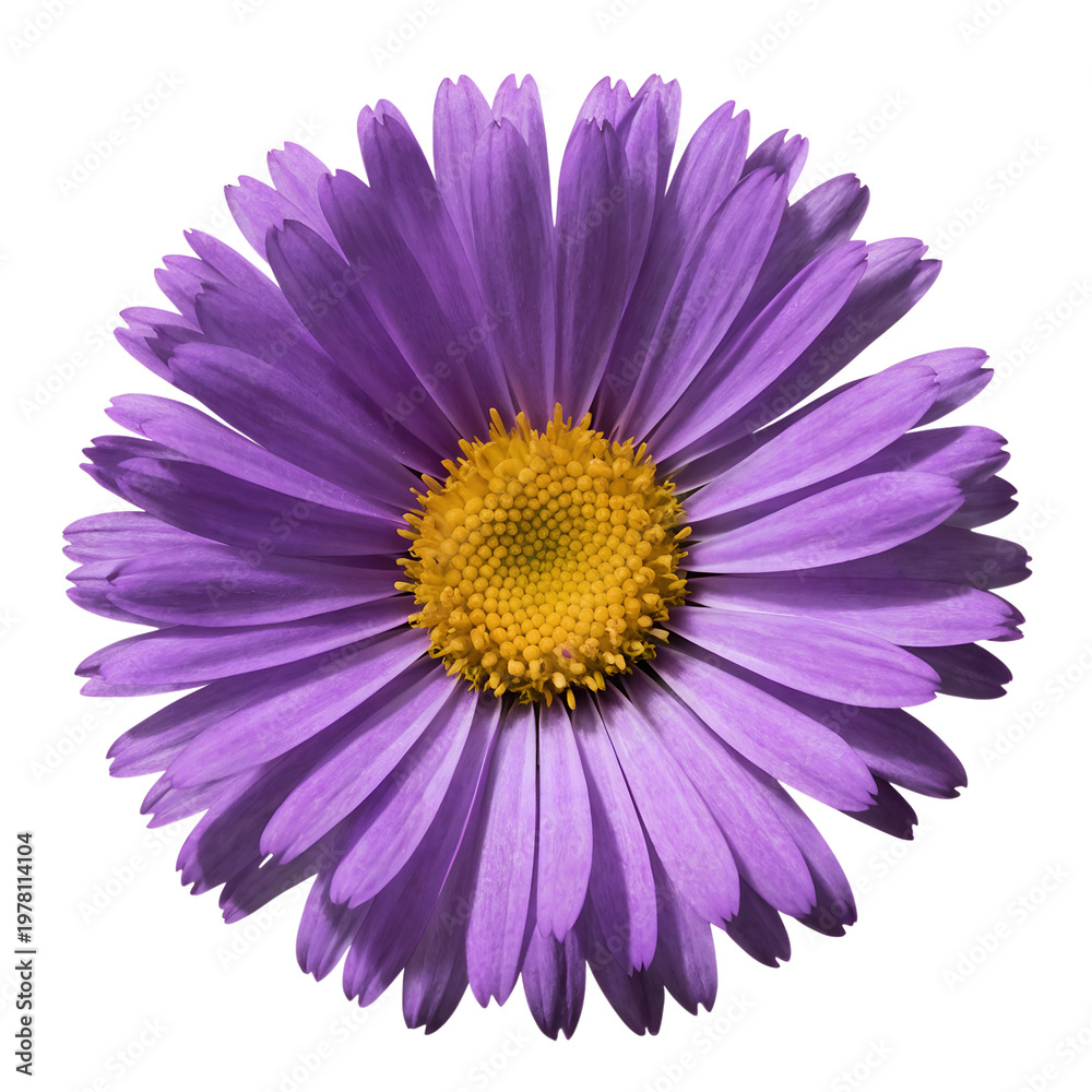 Fototapeta premium Vibrant purple aster flower with a bright yellow center