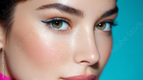 Close-up of a young woman with striking features.Portrait of a young woman with elegant makeup.