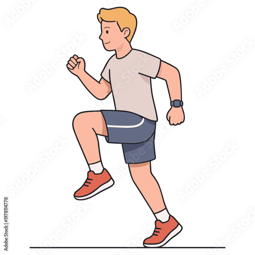 Man running quickly in athletic wear on a track
