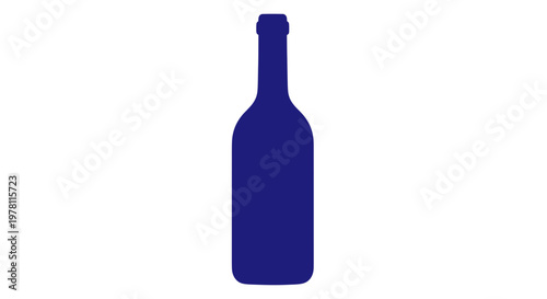 Dark Blue Wine Bottle Silhouette, Isolated on White Background, Minimalist Design