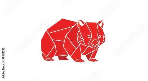 Geometric Red Wombat Origami Illustration, Polygonal Animal Art