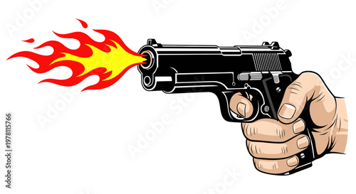 Hand Firing Pistol with Flames