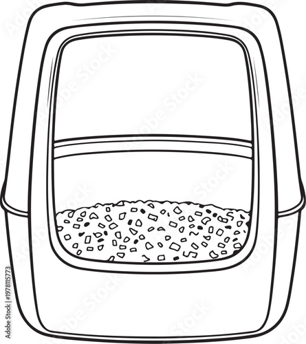 Cat Litter Box Hand-drawn Sketch Drawing Vector Illustration, Line Linear Symbol Black and White Engraving, Isolated