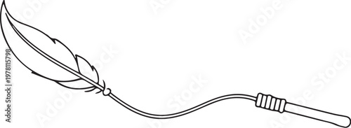 Cat Wand Toy with Feather Hand-drawn Sketch Drawing Vector Illustration, Line Linear Symbol Black and White Engraving, Isolated