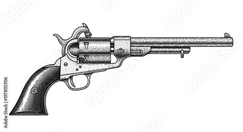Antique Revolver Gun Illustration - Vintage Western Firearm