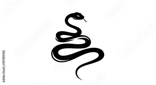Stylized Black Snake Silhouette Isolated on White Background