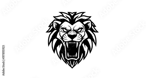 Hand drawn roaring lion head black and white sketch style vector illustration isolated on white background