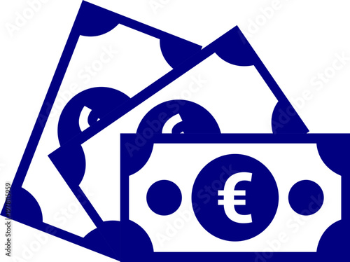 Blue cash flow icon with Euro currency notes representing financial liquidity money management revenue stream and business capital