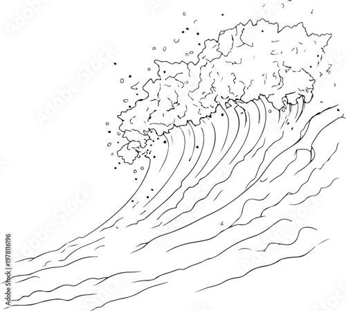 Snow Avalance Hand-drawn Sketch Drawing Vector Illustration, Line Linear Symbol Black and White Engraving, Isolated