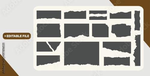 Torn sheets of paper. Torn paper strips set. Vector illustration