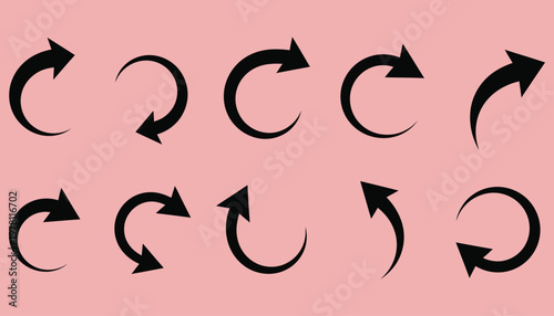 Various styles of curved arrows on a pink background