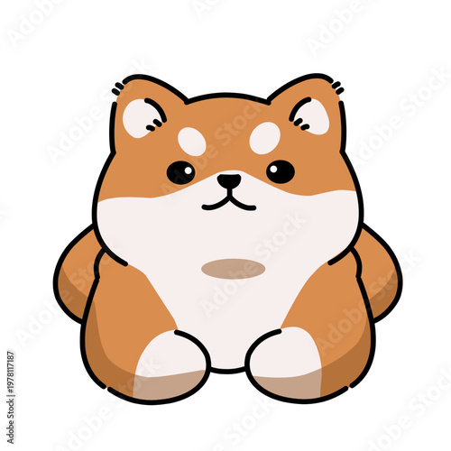 Adorable cartoon shiba inu dog sitting with chubby body, soft colors, and kawaii style, perfect for stickers, kids designs, and pet-themed illustrations.