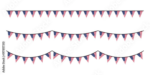 Seamless USA Flag Party Bunting Border Background for 4th of July Independence Day – Flat Design Illustration