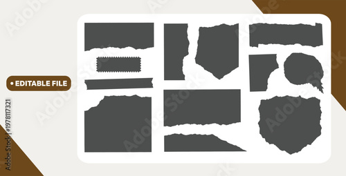 Torn sheets of paper. Torn paper strips set. Vector illustration