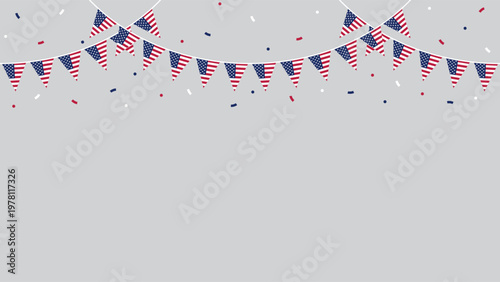Seamless USA Flag Party Bunting Border Background for 4th of July Independence Day – Flat Design Illustration