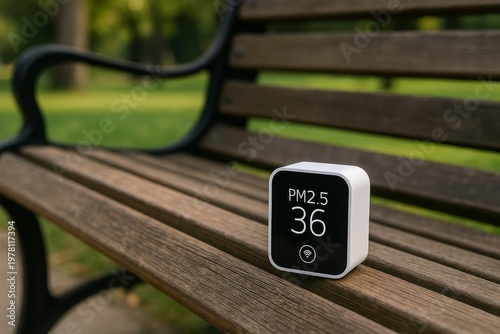 This device displays air quality readings on a park bench. It highlights the impact of pollution on our daily lives.