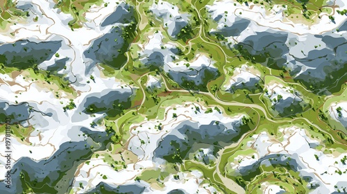 Terrain map illustration of a snowy conflict area landscape