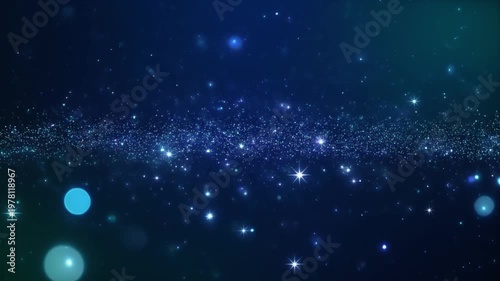 A mesmerizing display of sparkling blue lights and stars shining brightly in the dark night sky with a beautiful celestial scene unfolding slowly.