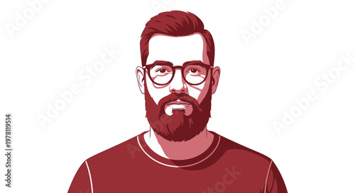 Bearded Man Wearing Glasses, Modern Portrait Illustration