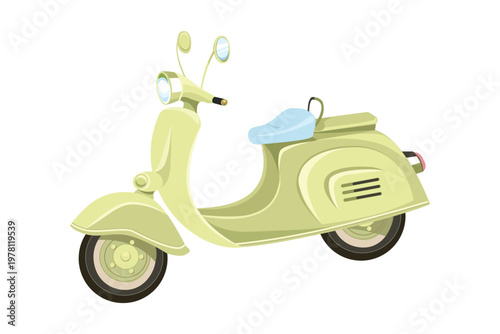 Vector illustration of pale green scooter in retro style