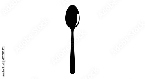 Black Spoon Silhouette Isolated on White Background, Minimalist Design
