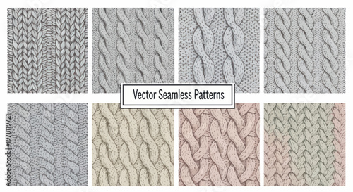Vector Seamless Knitted Patterns Collection - Cable Knit Textures