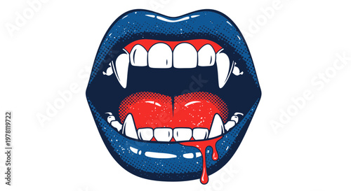 Vampire Mouth with Fangs and Dripping Blood