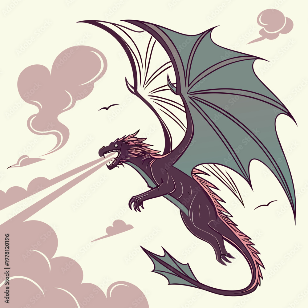 Fototapeta premium Mystical Flying Dragon with Fire and Glow Effects