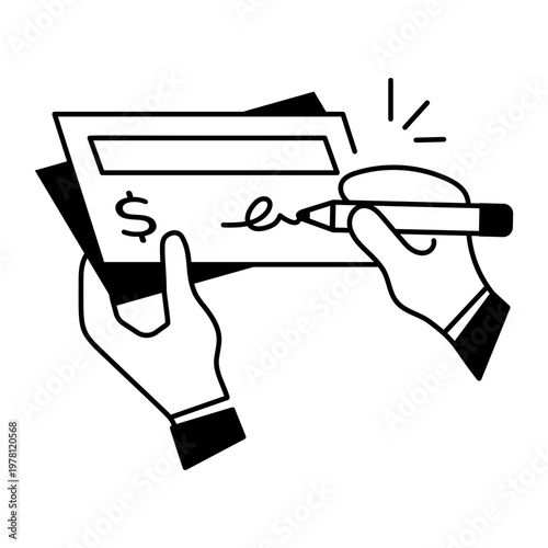 An outline style icon showing bank cheque
