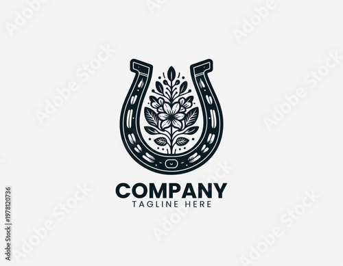 Wallpaper Mural Floral horseshoe symbol in elegant black vector logo illustration style on a white background Torontodigital.ca