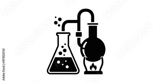 Chemical distillation apparatus with bubbling liquid, laboratory equipment icon