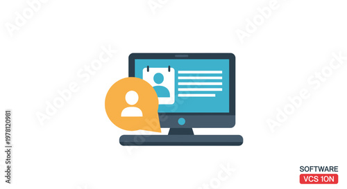 Computer Screen with User Profile and Chat Icon - Digital Communication Concept